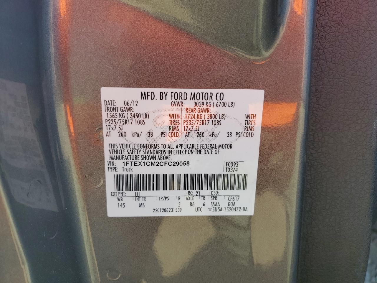 1FTEX1CM2CFC29058 2012 Ford F150 Super Cab