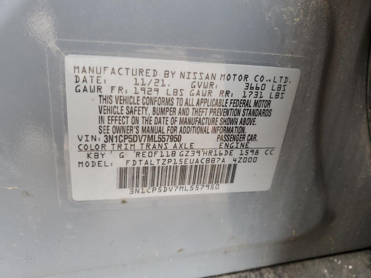 3N1CP5DV7ML557950 NISSAN KICKS 2021