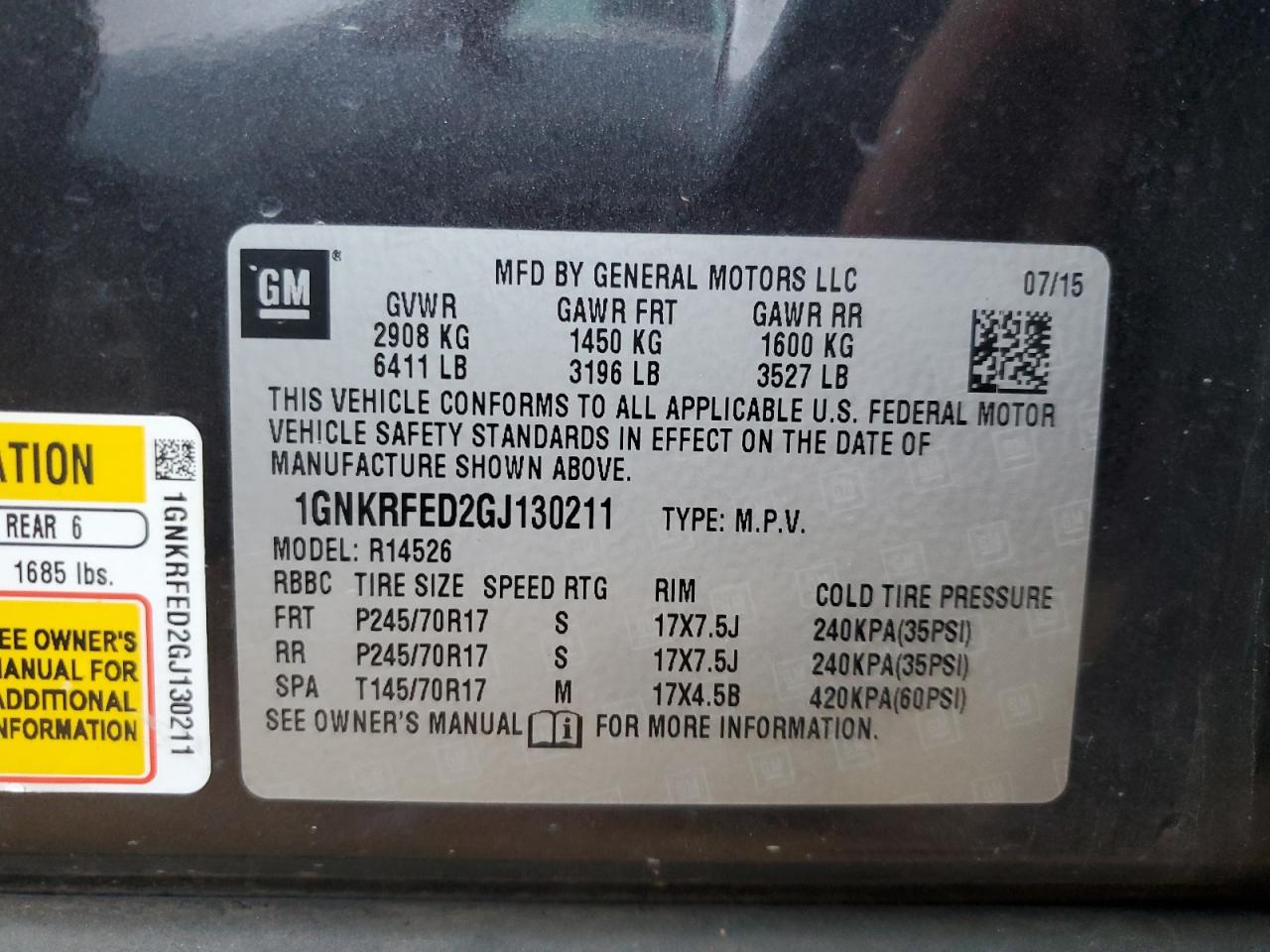 1GNKRFED2GJ130211 2016 Chevrolet Traverse Ls