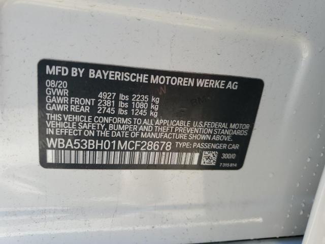 2021 BMW 530 I VIN: WBA53BH01MCF28678 Lot: 46099294