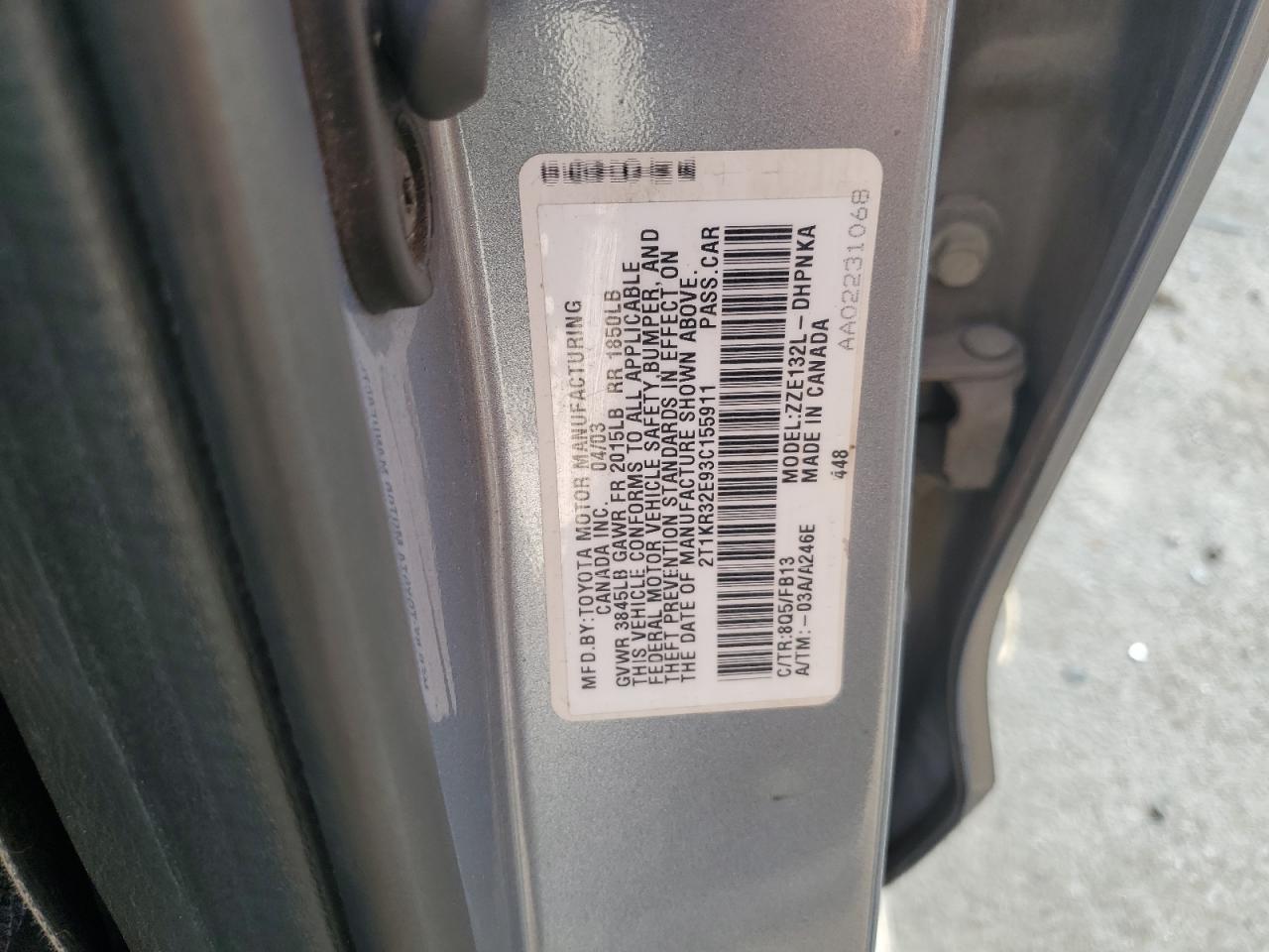 2T1KR32E93C155911 2003 Toyota Corolla Matrix Xr