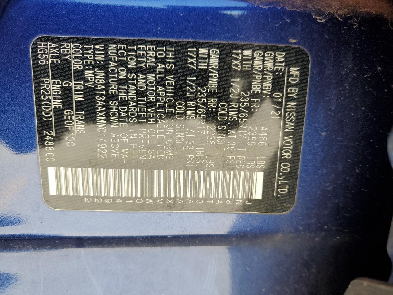 JN8AT3AAXMW014922 NISSAN ROGUE 2021