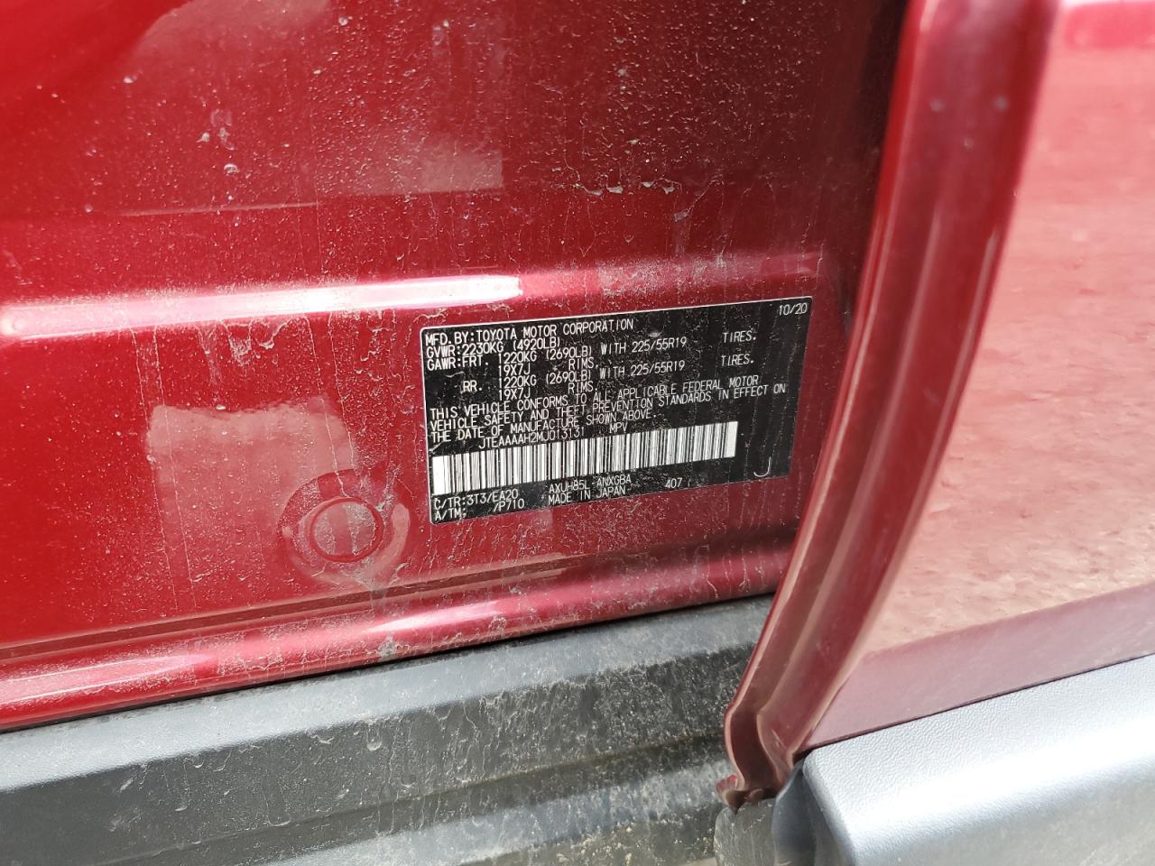 JTEAAAAH2MJ013131 TOYOTA VENZA 2021