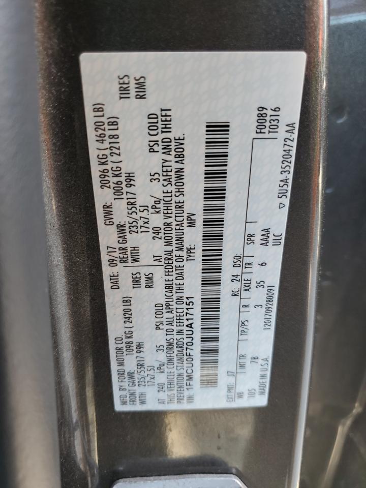 1FMCU0F70JUA17151 FORD ESCAPE 2018