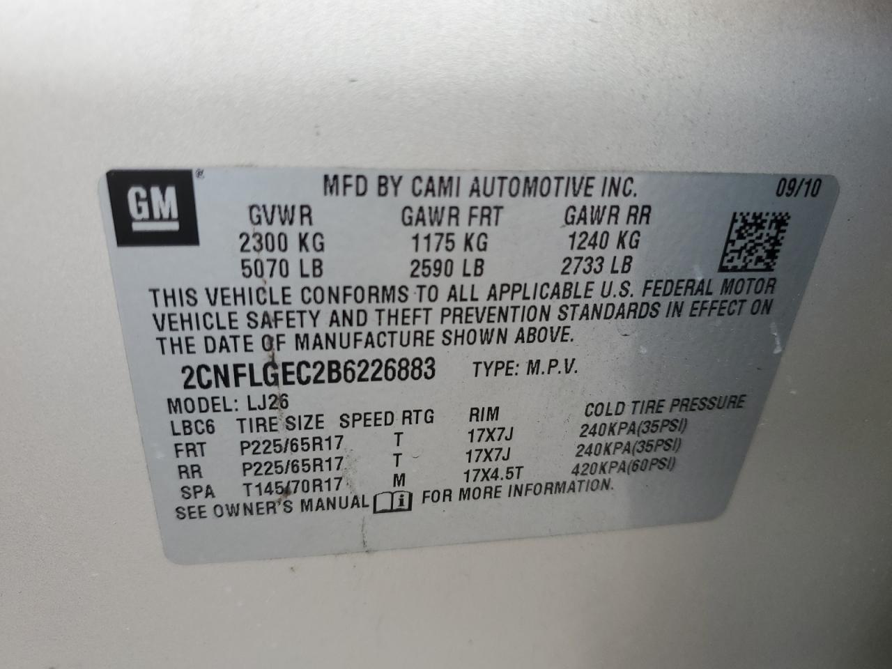 2CNFLGEC2B6226883 2011 Chevrolet Equinox Ltz