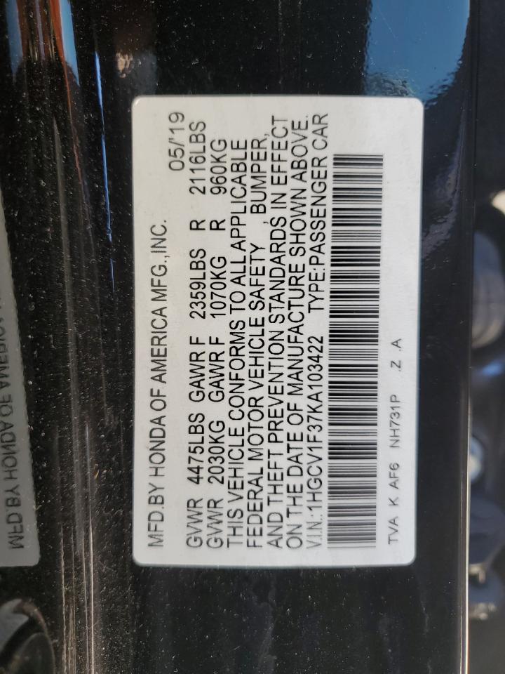 1HGCV1F37KA103422 HONDA ACCORD 2019