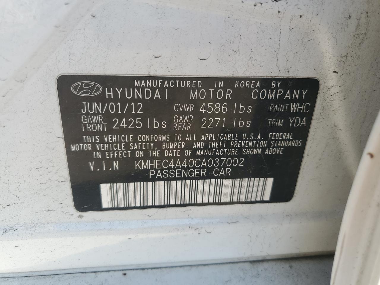 KMHEC4A40CA037002 2012 Hyundai Sonata Hybrid