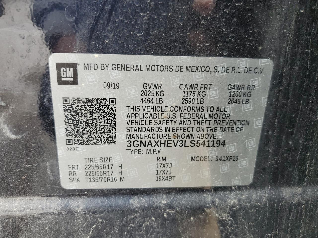 3GNAXHEV3LS541194 CHEVROLET EQUINOX 2020