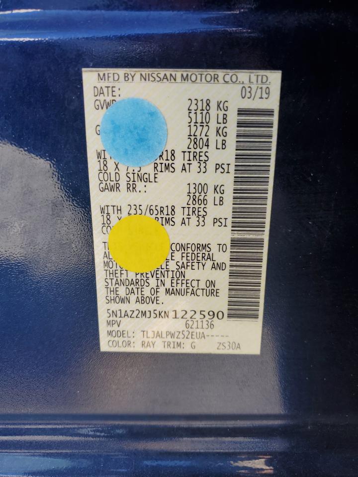 5N1AZ2MJ5KN122590 NISSAN MURANO 2019