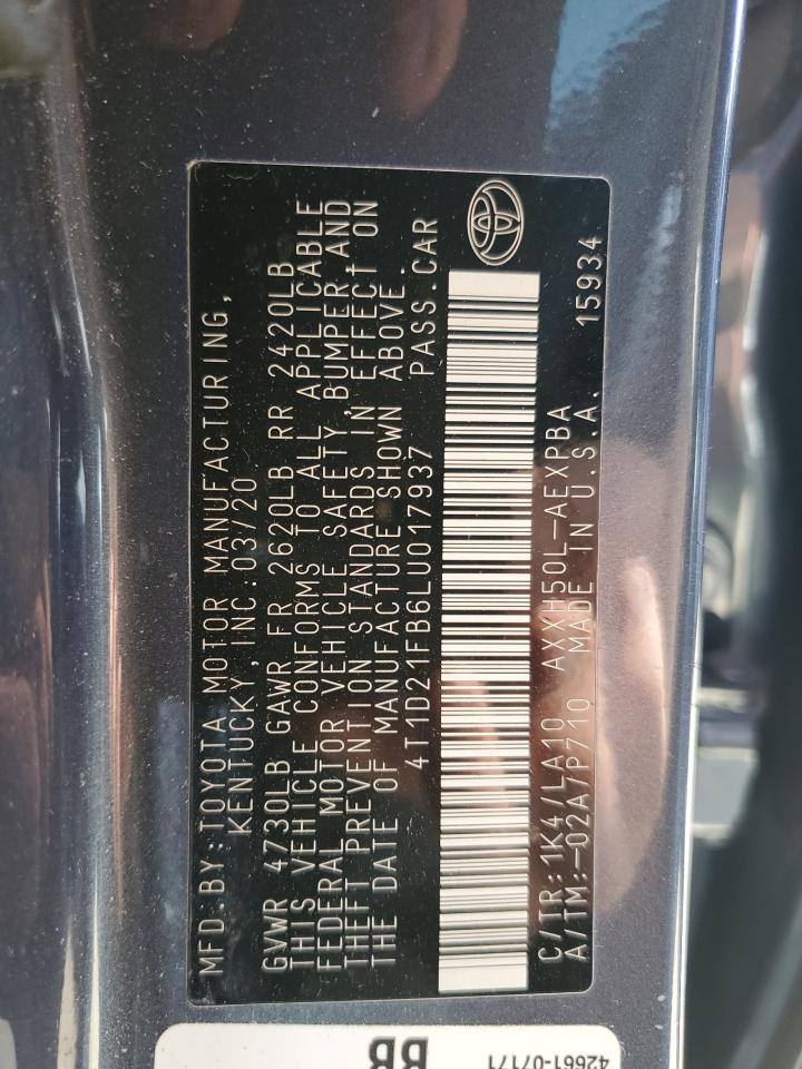 4T1D21FB6LU017937 TOYOTA AVALON 2020