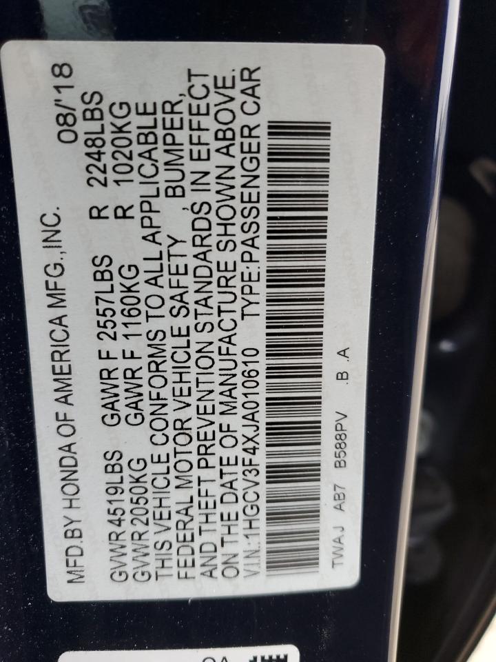 1HGCV3F4XJA010610 HONDA ACCORD 2018