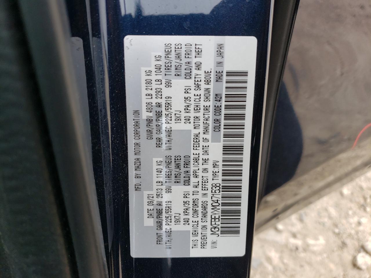 JM3KFBEYXM0471538 2021 Mazda Cx-5 Signature