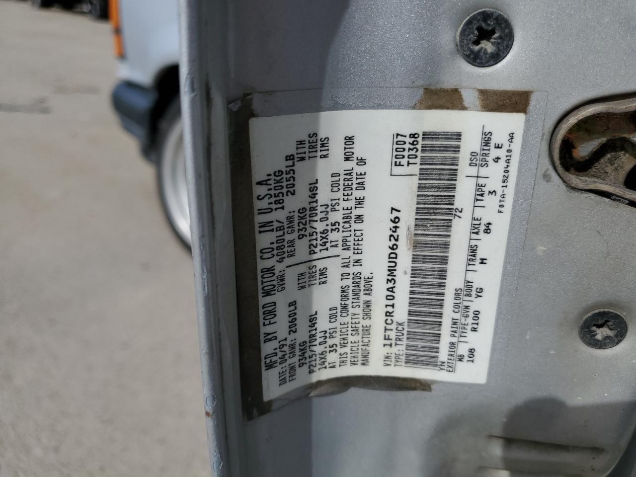 1FTCR10A3MUD62467 1991 Ford Ranger