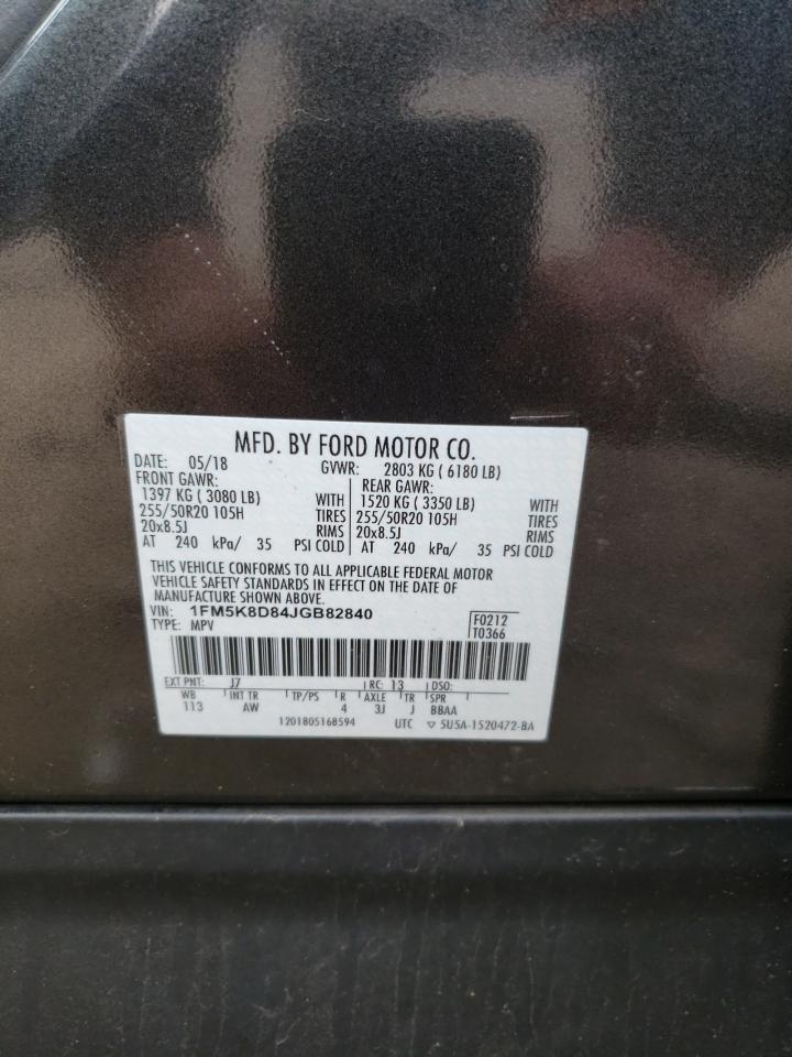 1FM5K8D84JGB82840 FORD EXPLORER 2018