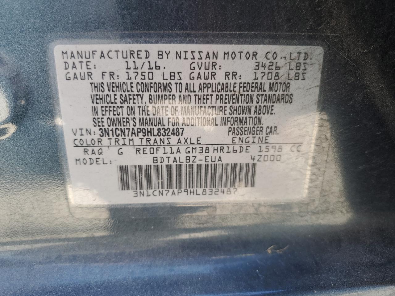 Lot #2485506981 2017 NISSAN VERSA S