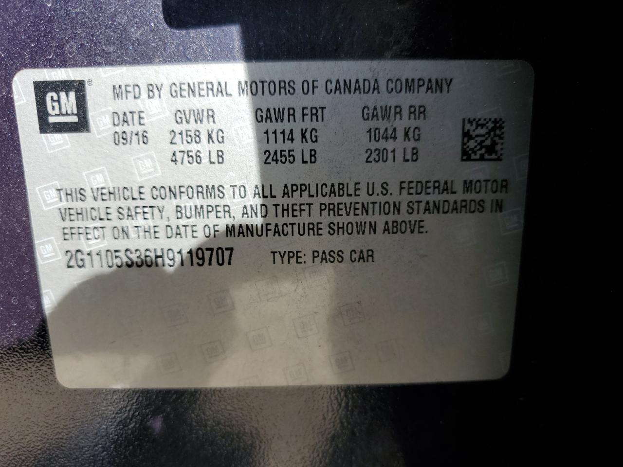 2G1105S36H9119707 CHEVROLET IMPALA 2017