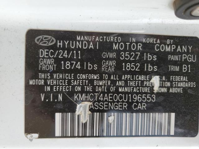 2012 Hyundai Accent Gls VIN: KMHCT4AE0CU196553 Lot: 45598224