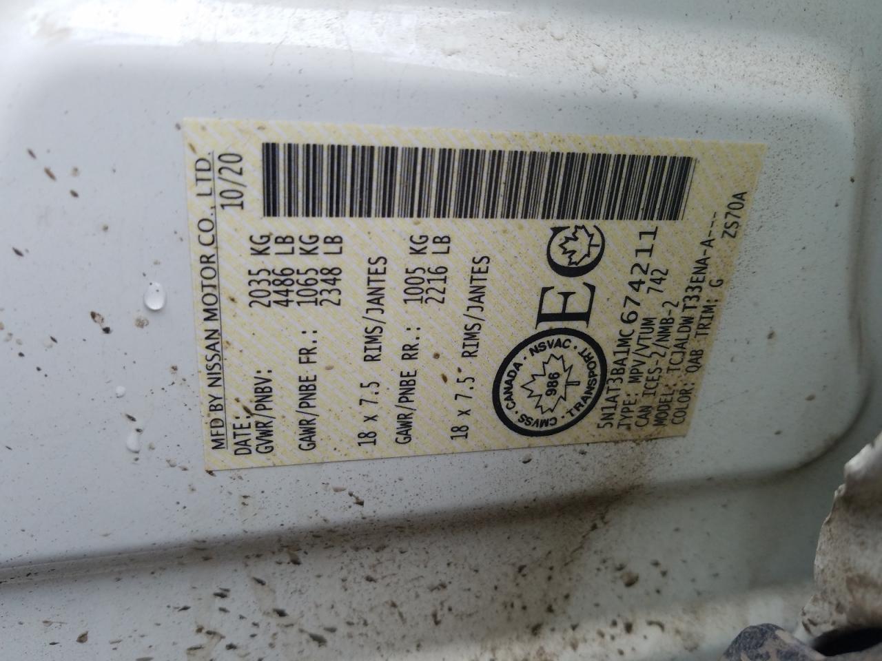 5N1AT3BA1MC674211 NISSAN ROGUE 2021