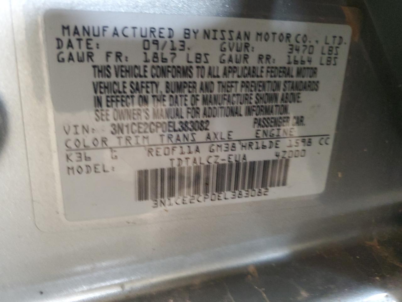 3N1CE2CP0EL383082 2014 Nissan Versa Note S