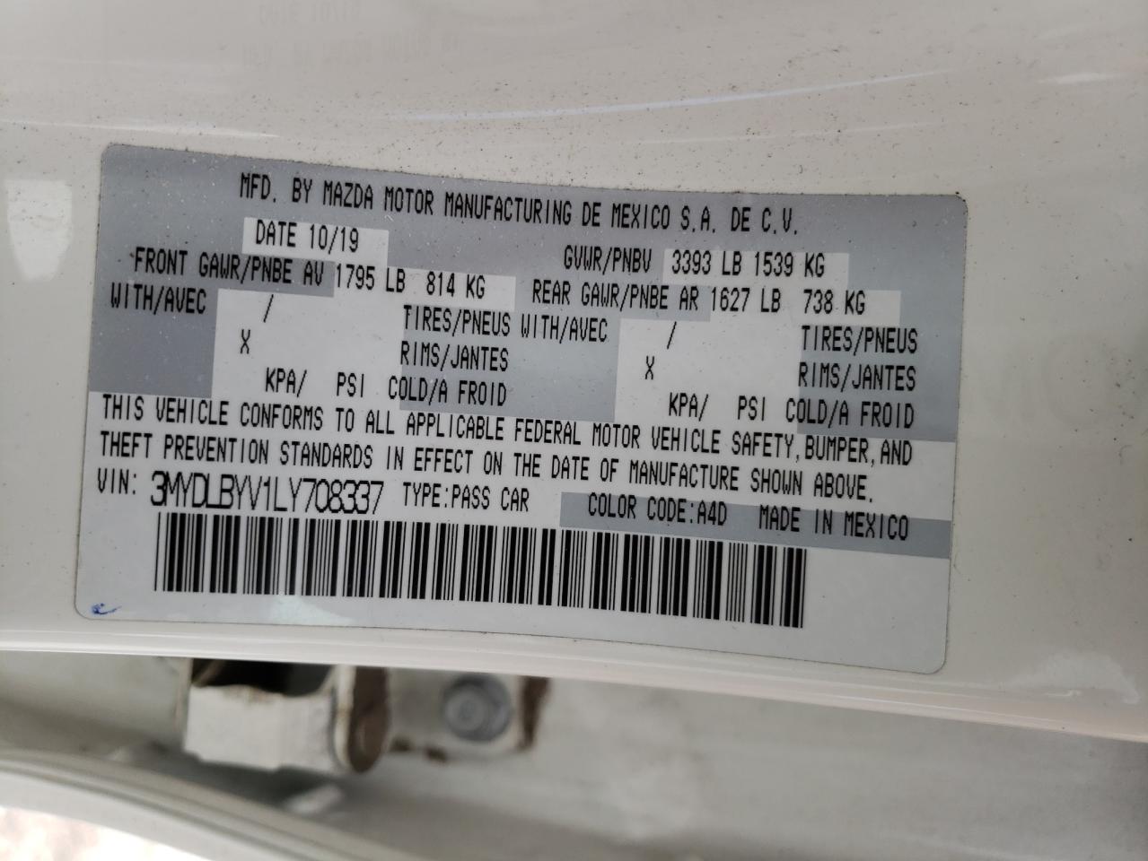 3MYDLBYV1LY708337 TOYOTA YARIS 2020