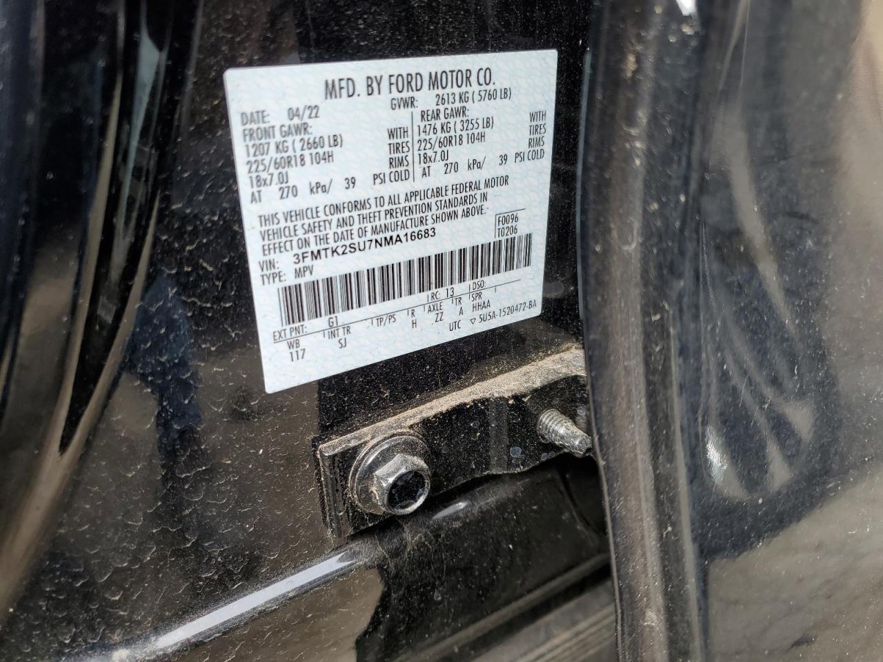 3FMTK2SU7NMA16683 FORD ALL Models 2022