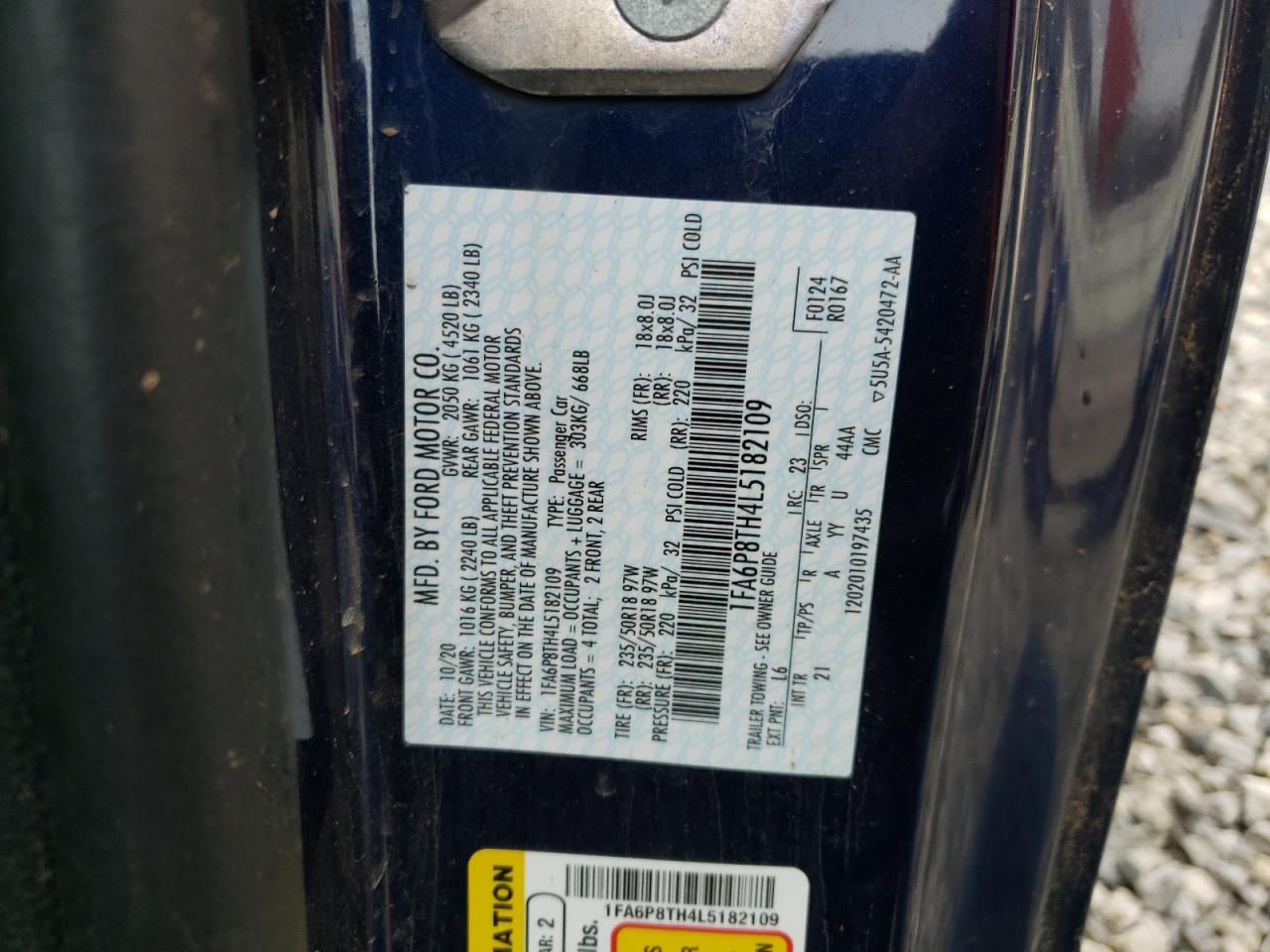 VIN: 1FA6P8TH4L5182109 2020 FORD ALL Models