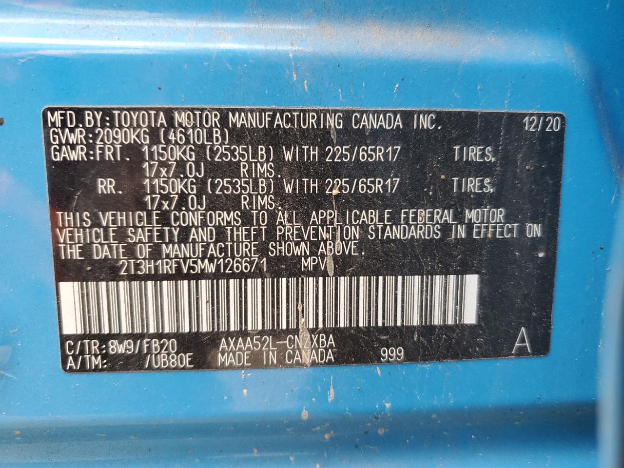 2T3H1RFV5MW126671 TOYOTA RAV4 2021