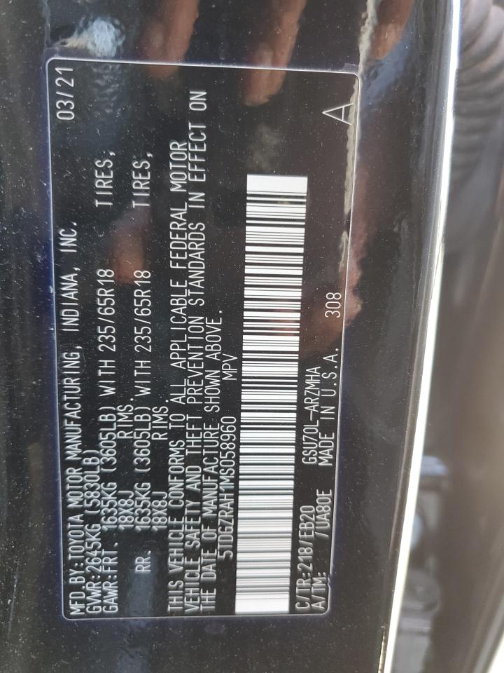 5TDGZRAH1MS058960 TOYOTA HIGHLANDER 2021