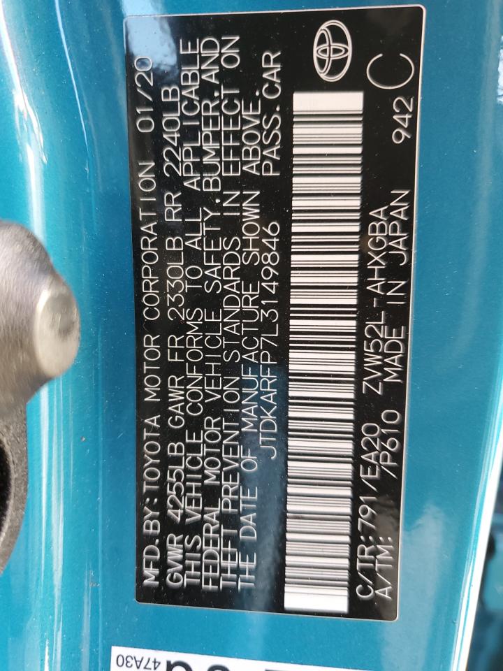 JTDKARFP7L3149846 TOYOTA PRIUS 2020