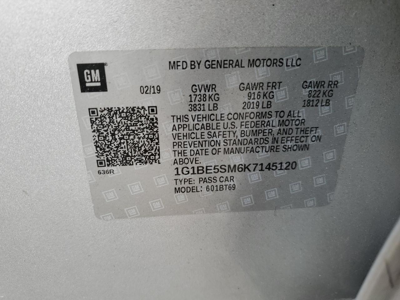 1G1BE5SM6K7145120 CHEVROLET CRUZE 2019