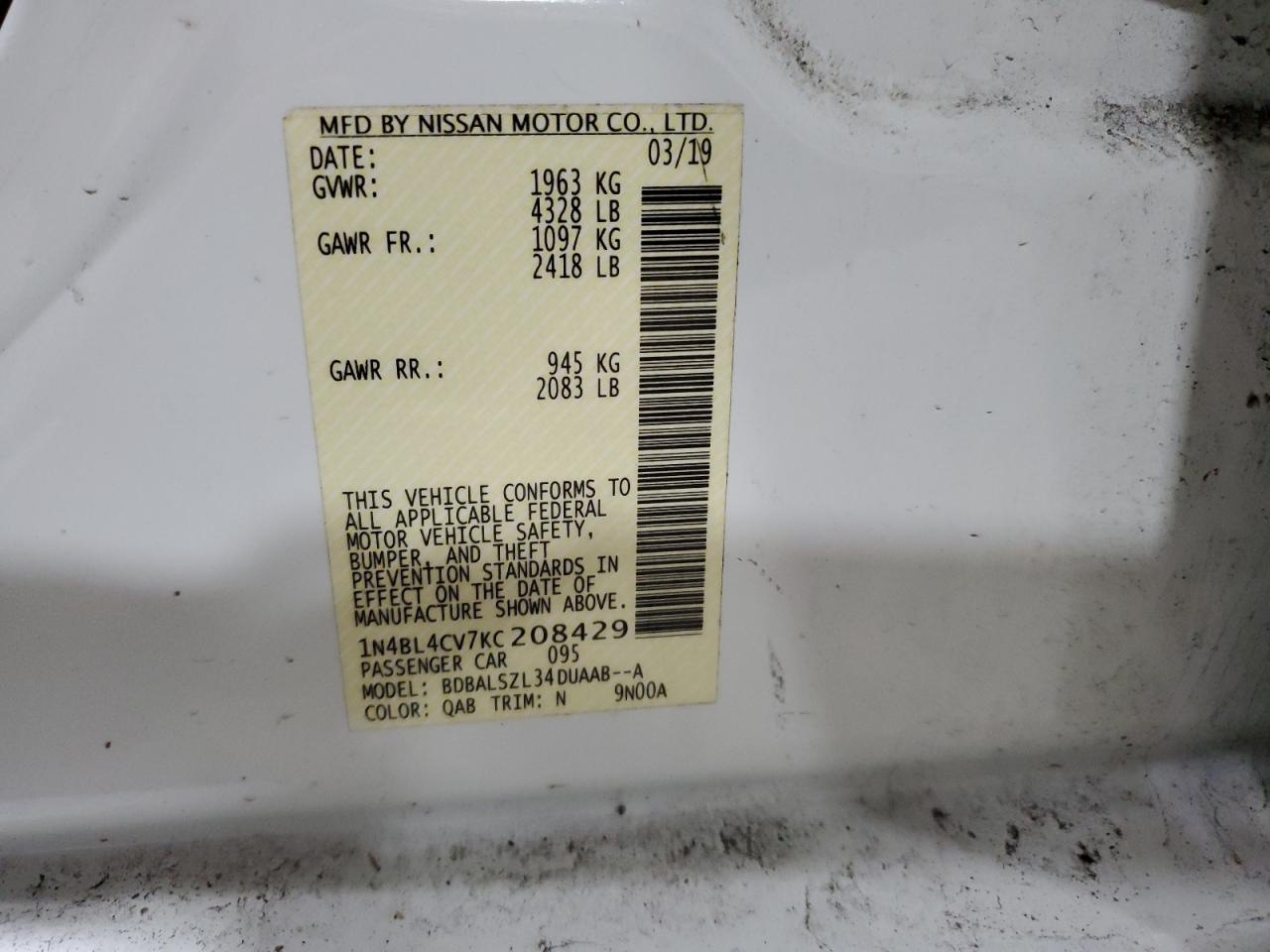 1N4BL4CV7KC208429 NISSAN ALTIMA 2019