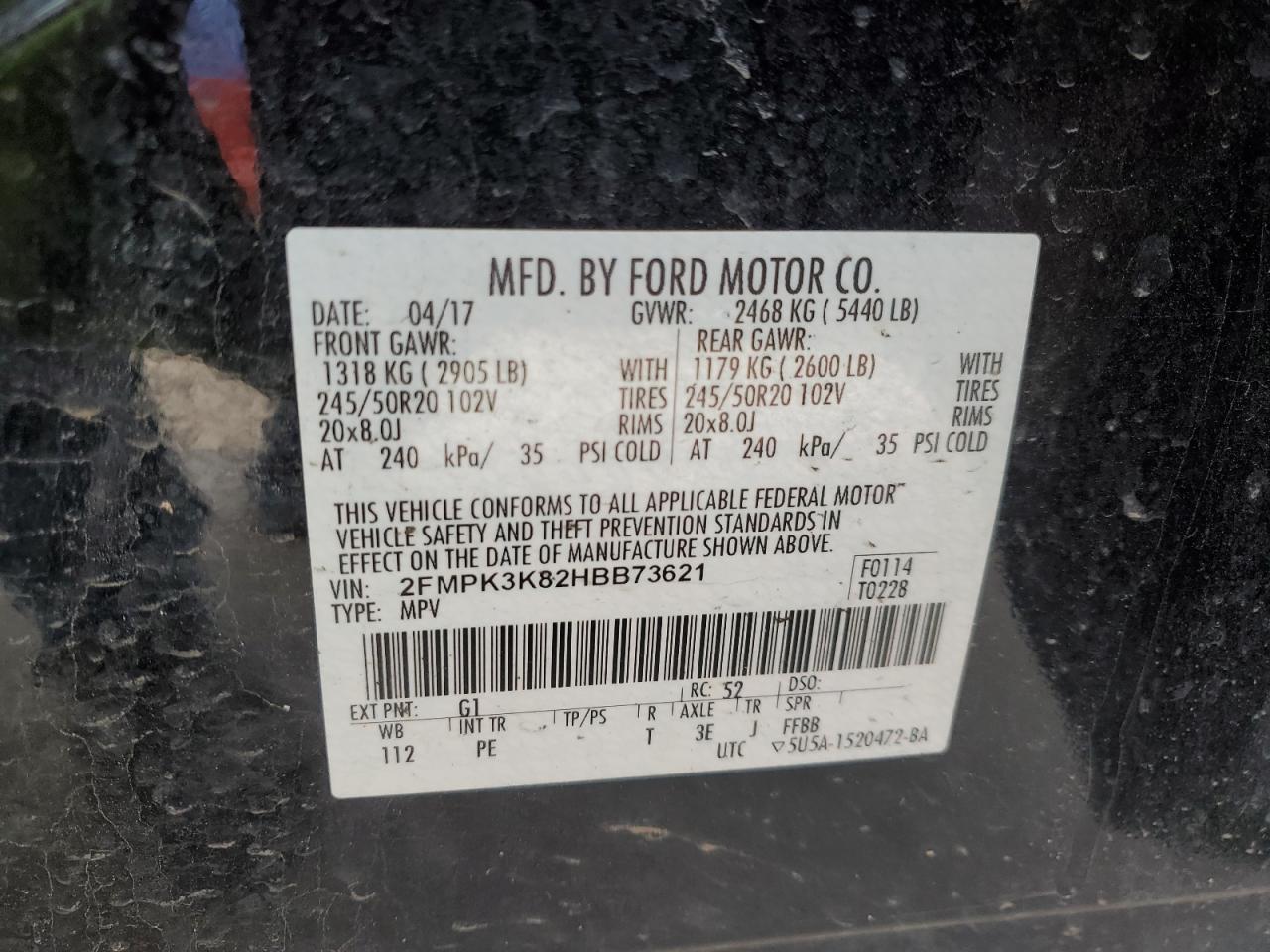 2FMPK3K82HBB73621 FORD EDGE 2017