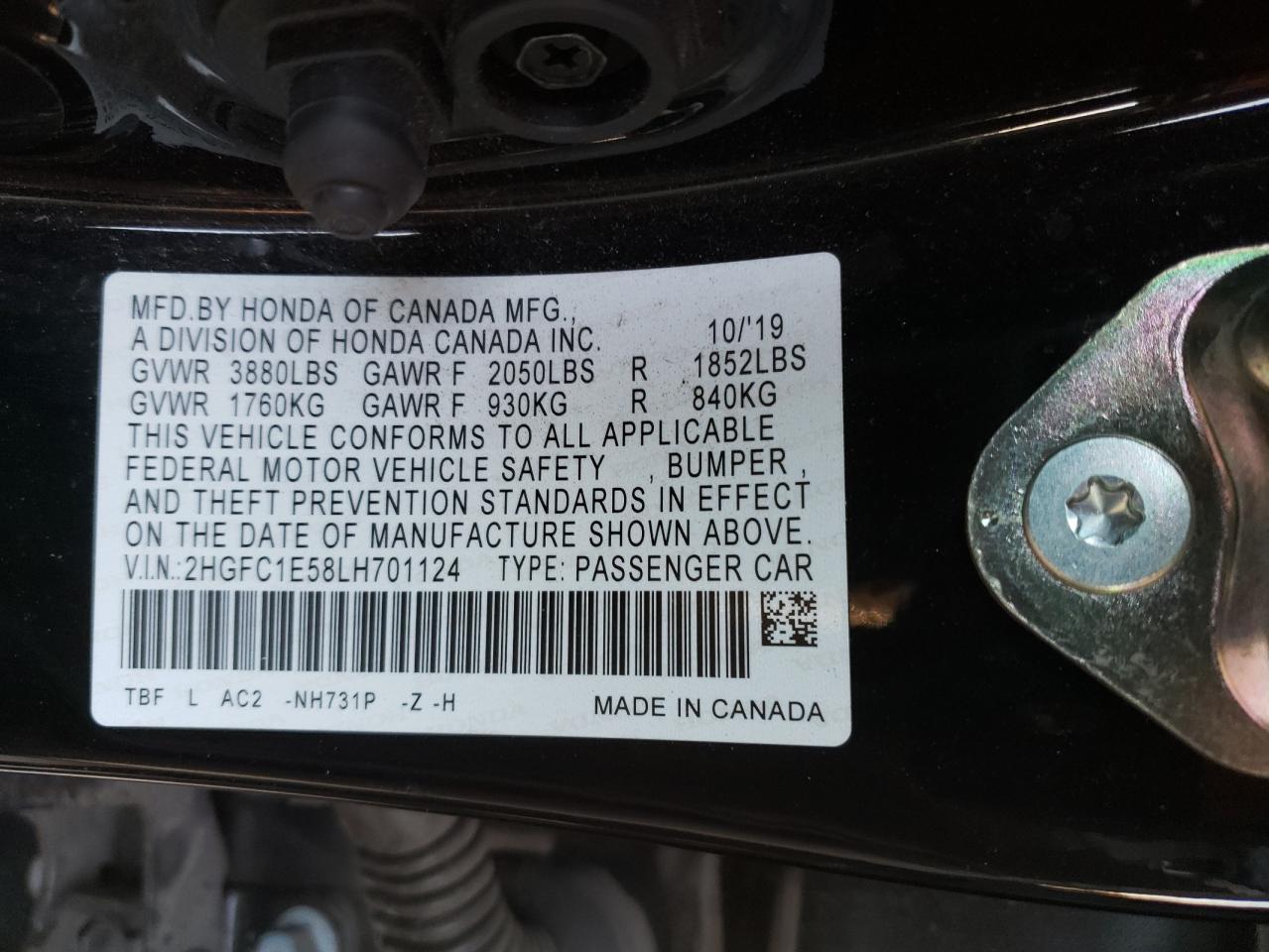 2HGFC1E58LH701124 HONDA CIVIC 2020