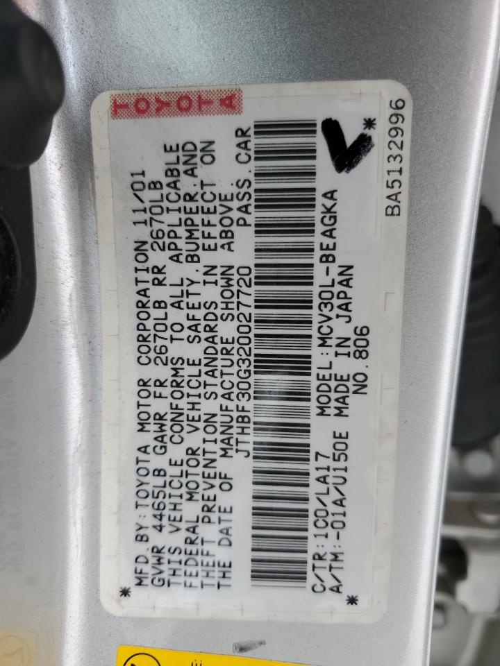 JTHBF30G320027720 2002 Lexus Es 300