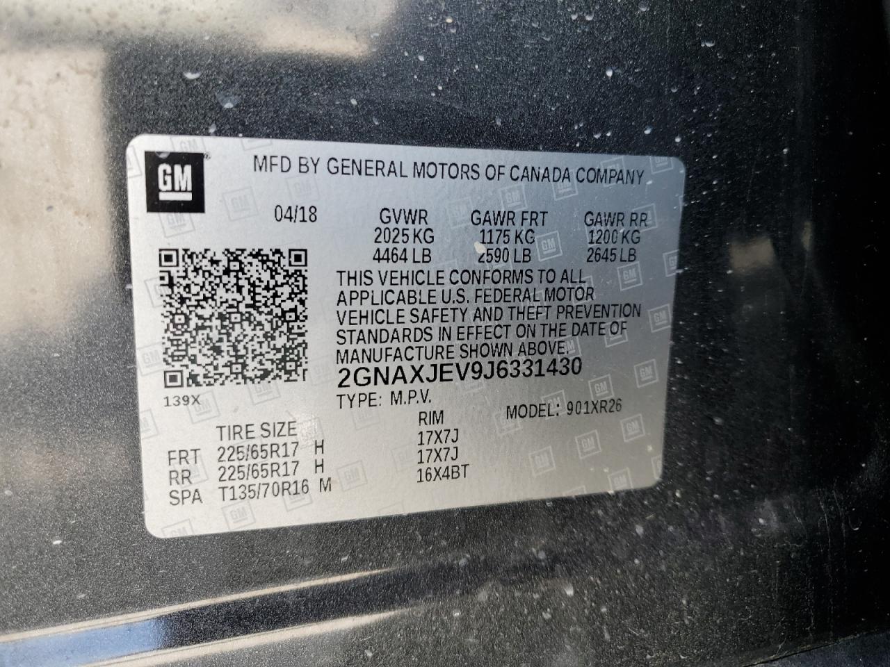 2GNAXJEV9J6331430 CHEVROLET EQUINOX 2018