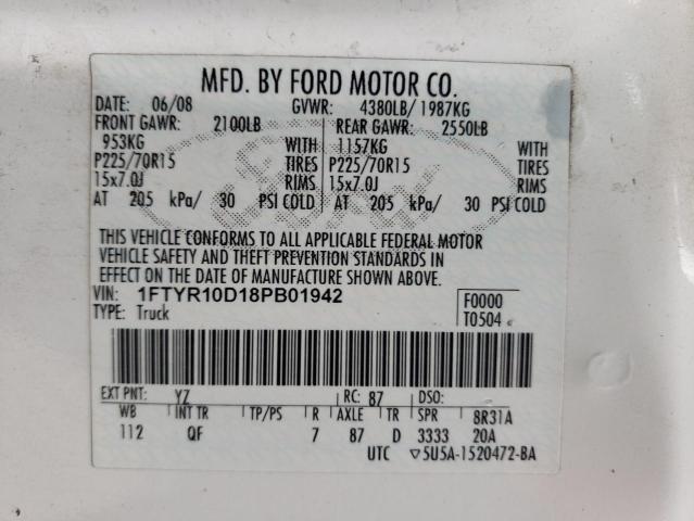 2008 Ford Ranger VIN: 1FTYR10D18PB01942 Lot: 45095224