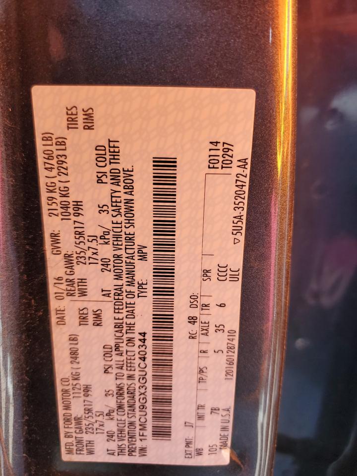 1FMCU9GX3GUC40344 FORD ESCAPE 2016