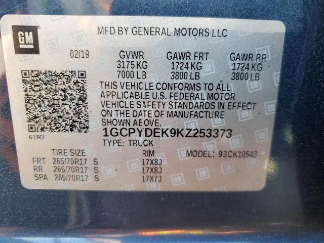 2019 Chevrolet Silverado K1500 Lt VIN: 1GCPYDEK9KZ253373 Lot: 44545564