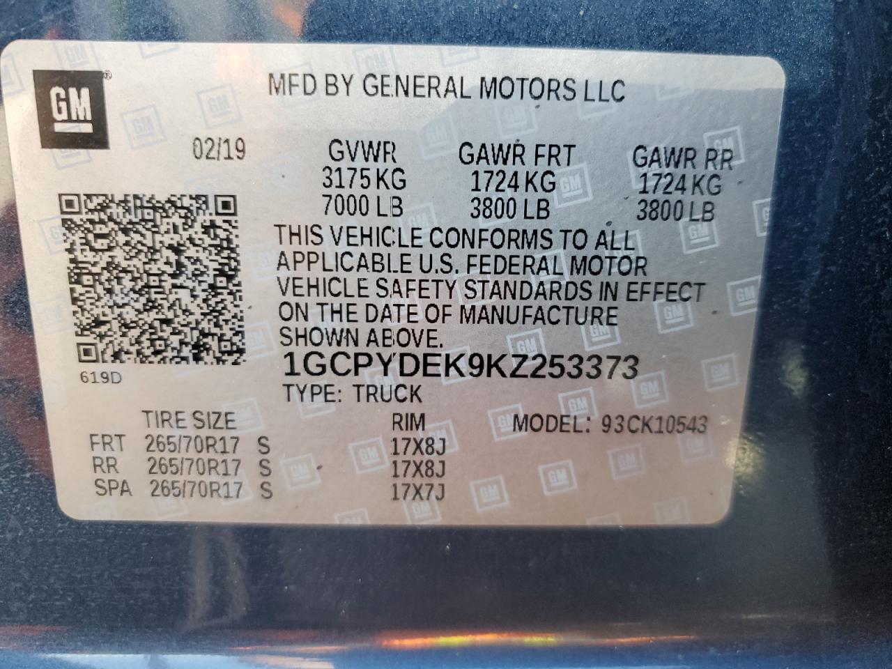 1GCPYDEK9KZ253373 2019 Chevrolet Silverado K1500 Lt