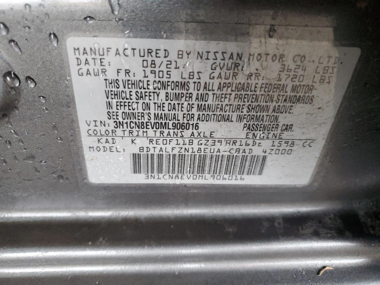 3N1CN8EV0ML906016 NISSAN VERSA 2021