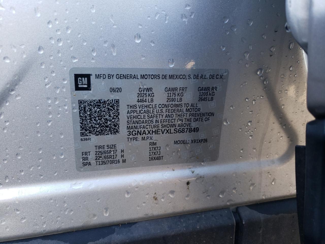 3GNAXHEVXLS687849 CHEVROLET EQUINOX 2020