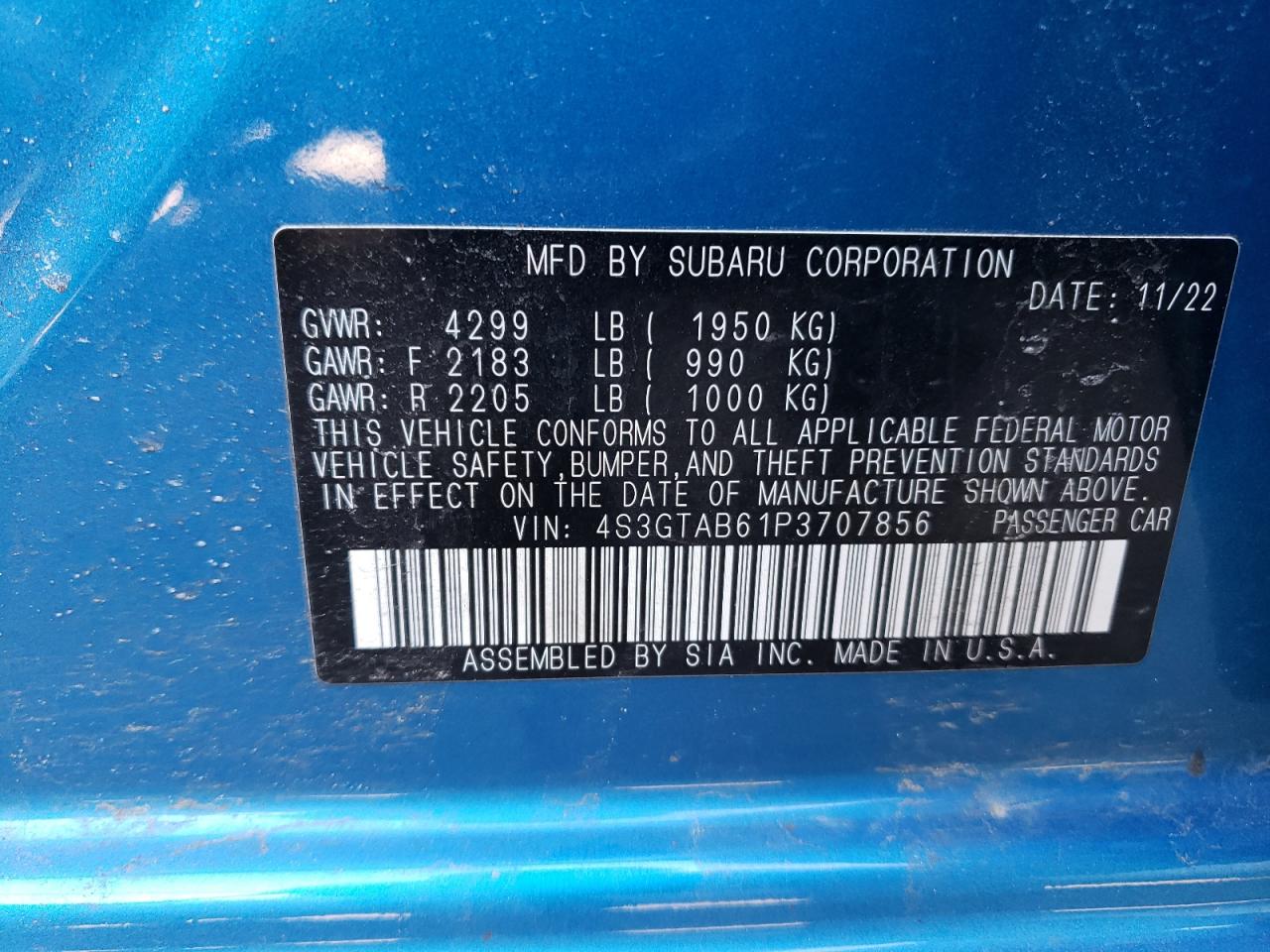 4S3GTAB61P3707856 SUBARU IMPREZA 2023
