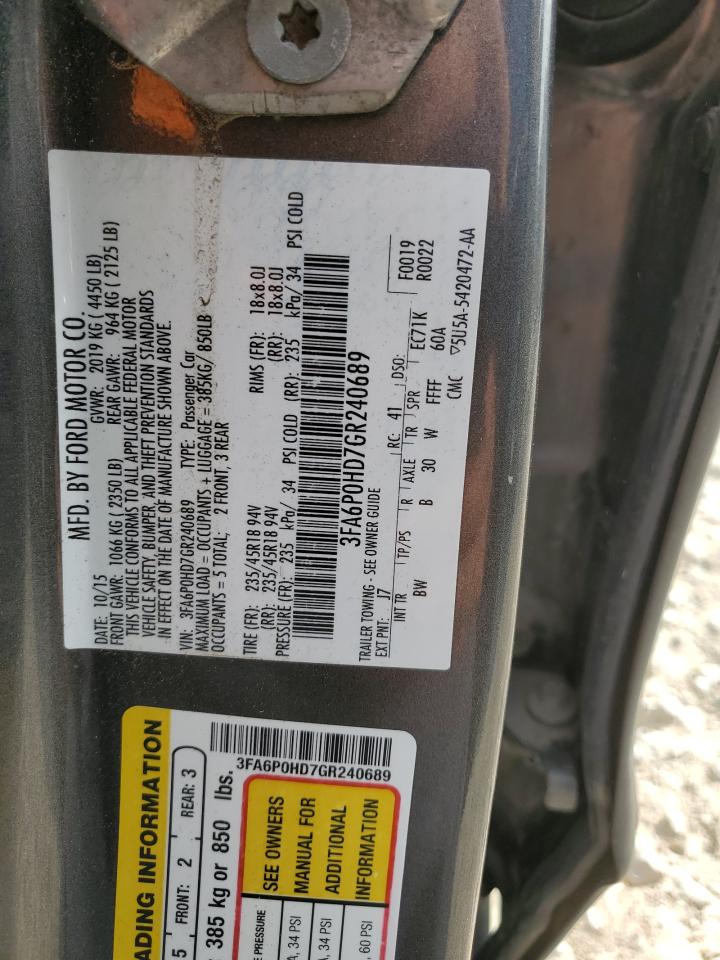 3FA6P0HD7GR240689 FORD FUSION 2016