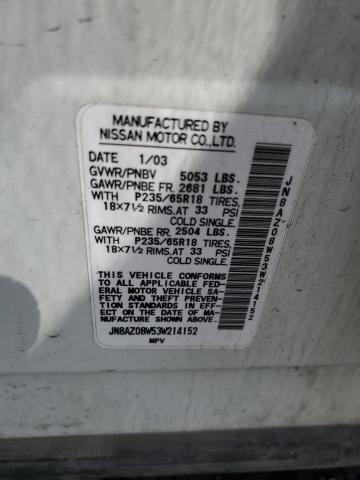 2003 Nissan Murano Sl VIN: JN8AZ08W53W214152 Lot: 48898684