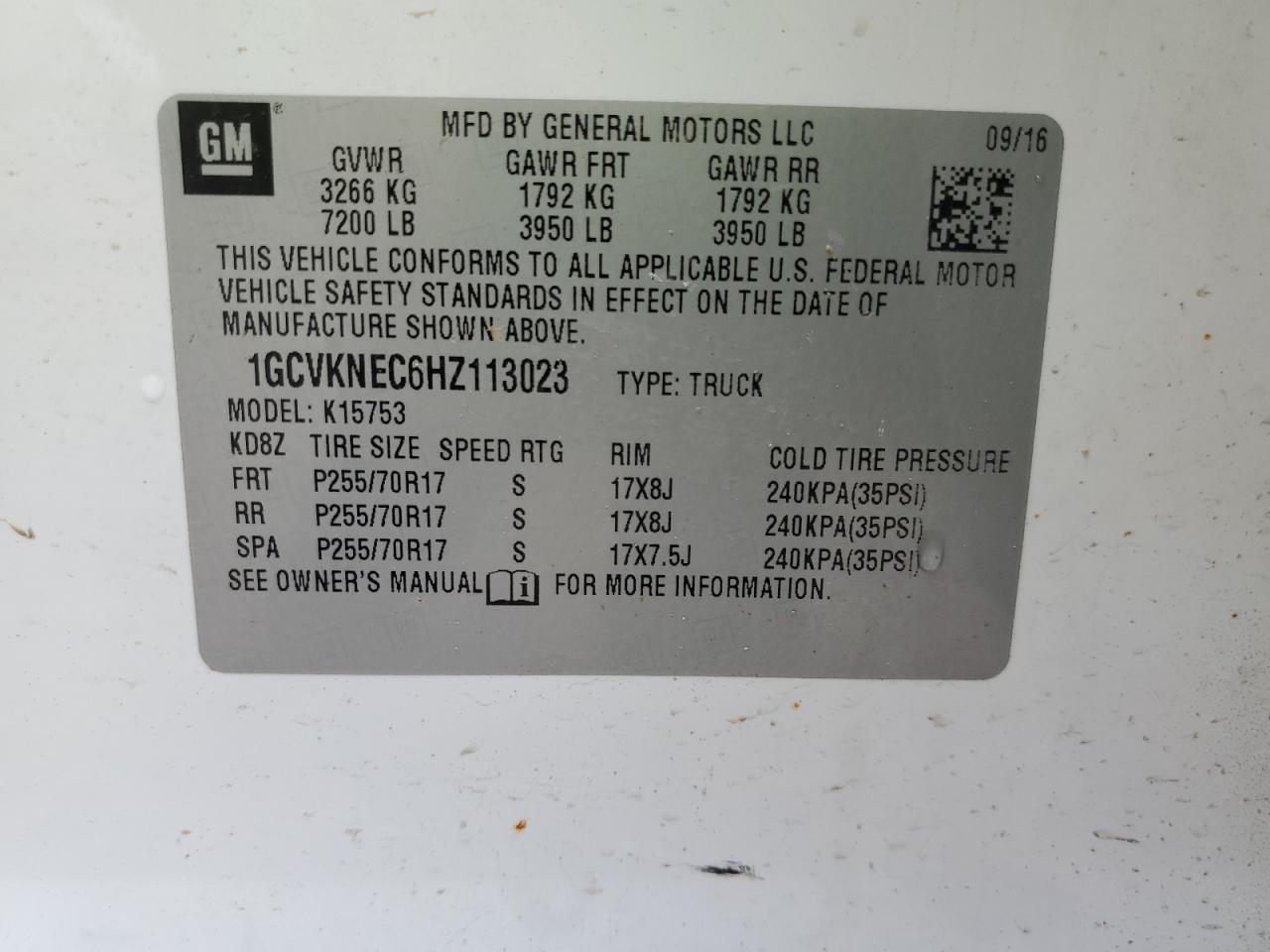1GCVKNEC6HZ113023 CHEVROLET ALL Models 2017