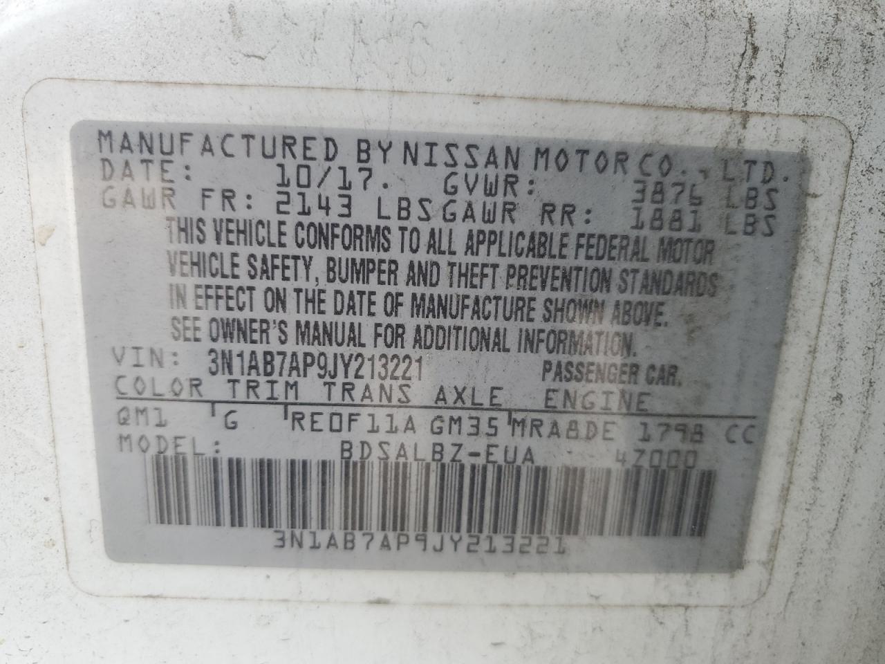 3N1AB7AP9JY213221 2018 Nissan Sentra S