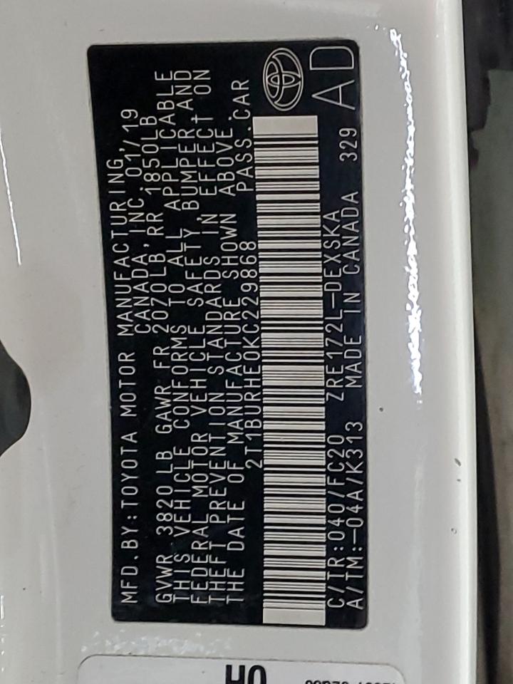 2T1BURHE0KC229868 TOYOTA COROLLA 2019