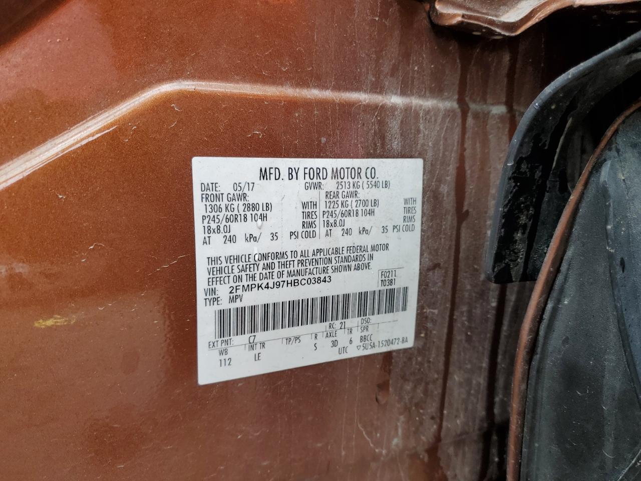 2FMPK4J97HBC03843 FORD EDGE 2017