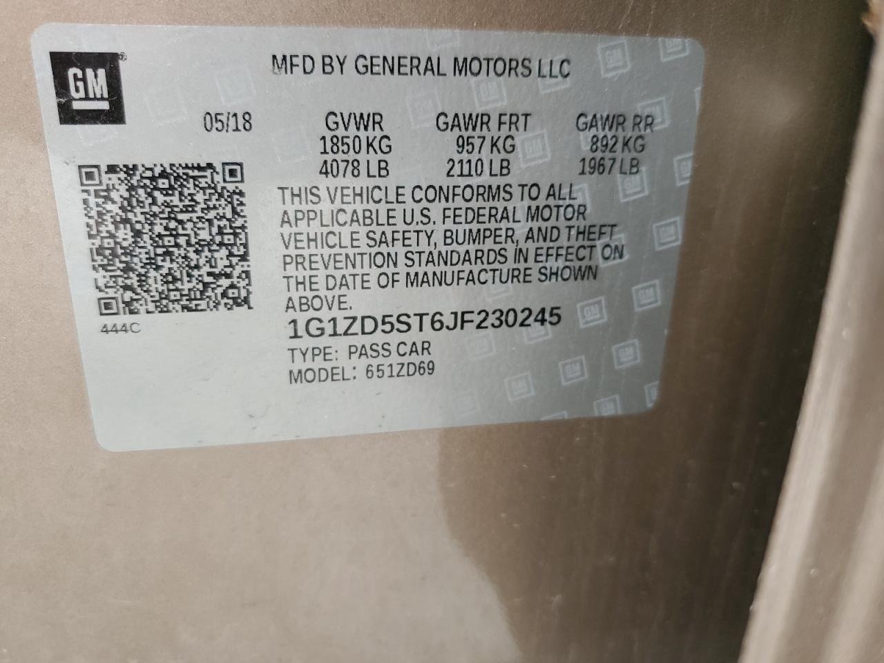 1G1ZD5ST6JF230245 CHEVROLET MALIBU 2018