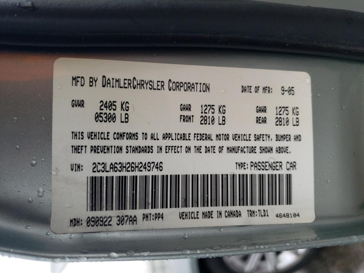 2C3LA63H26H249746 2006 Chrysler 300C